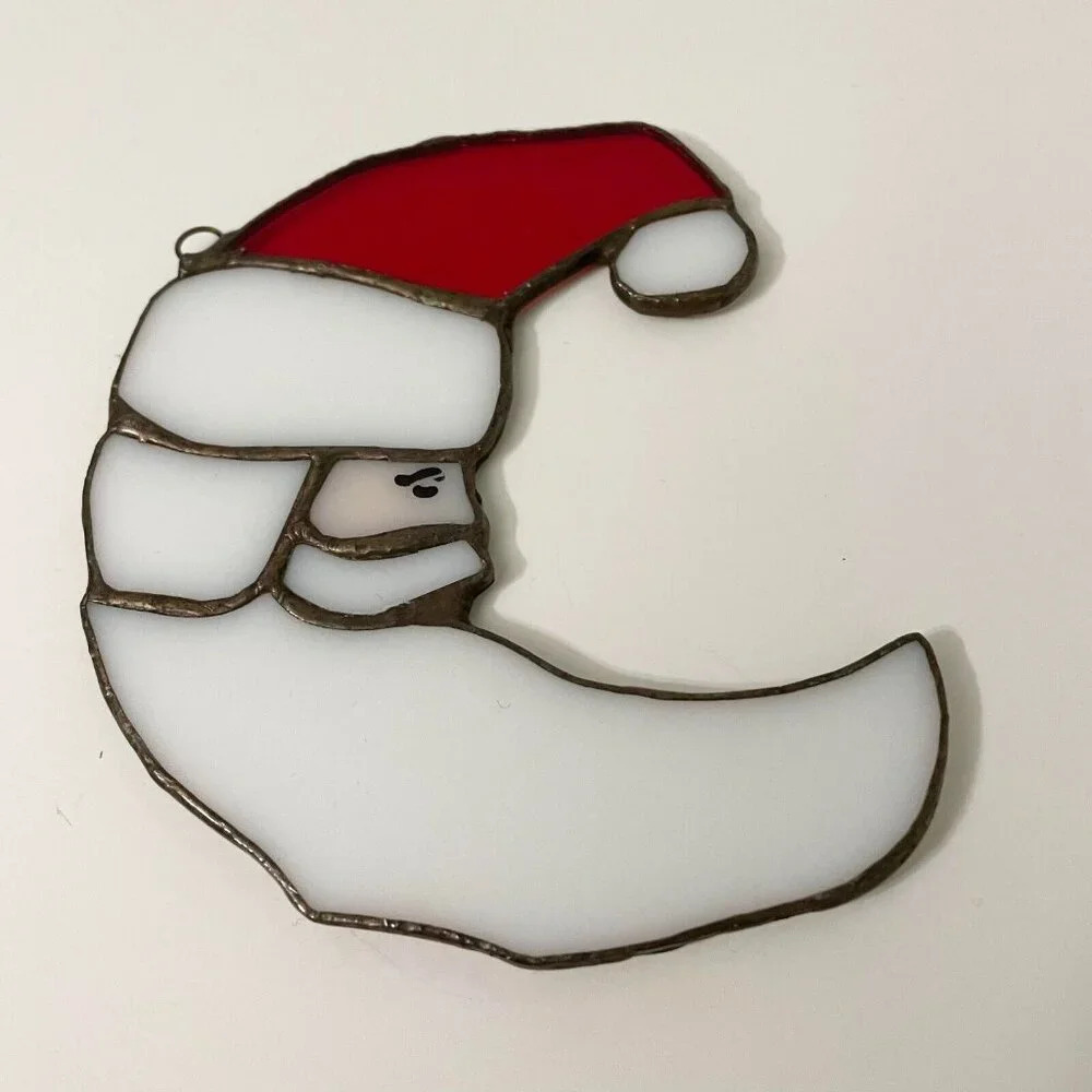 Stained Glass Crescent Moon Santa Claus Sun Catcher 4.25 Inch